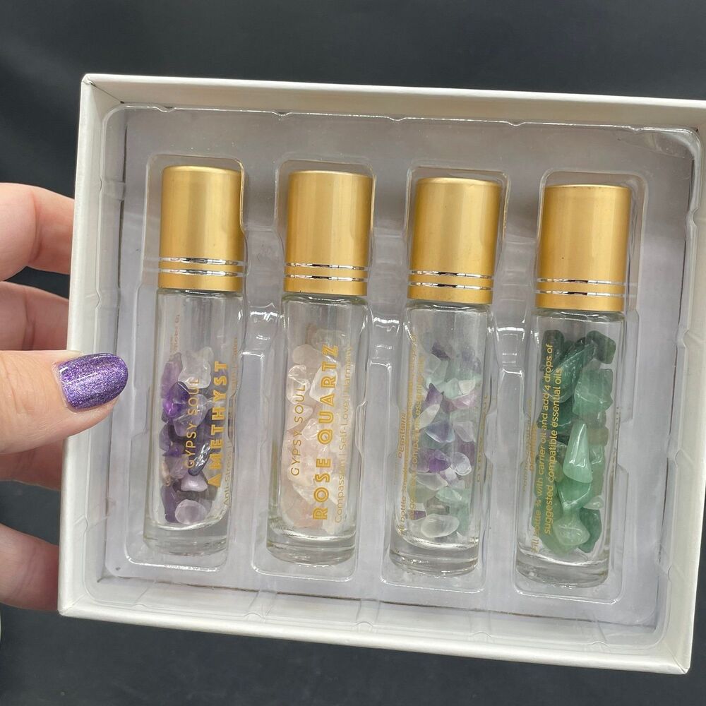 Gypsy Soul Amethyst Rose Quartz Essential Oil Roller Set 4pc Crystal